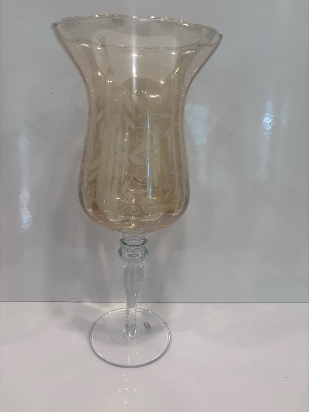 Tall Hurricane Glass Candle holder- Etched Glass
